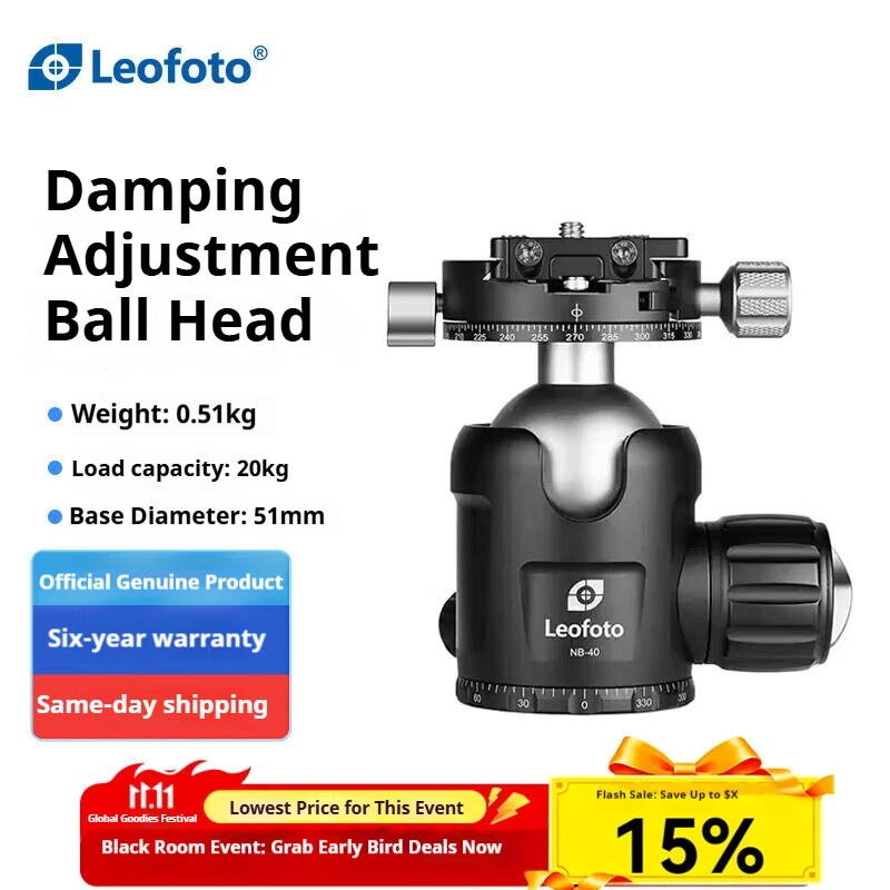 

Leofoto NB-46 Professional Dual-Panoramic Clamp Base Ball Head with Independent Damping Adjustment and Quick-Release Plate