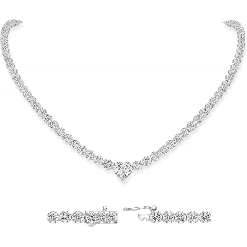 

Moissanite Tennis Necklce Chain For Women - 925 Sterling Silver 14K Real White Gold Plated VVS Diamond Choker Y-Necklaces Chains