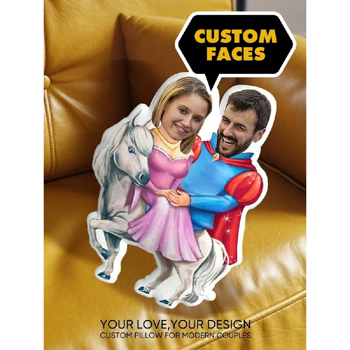 1 Customized Photo Printed Couple Pillow in Knight Style, Personalized Gift for Valentine's Day, Halloween, Christmas, Thanksgiv
