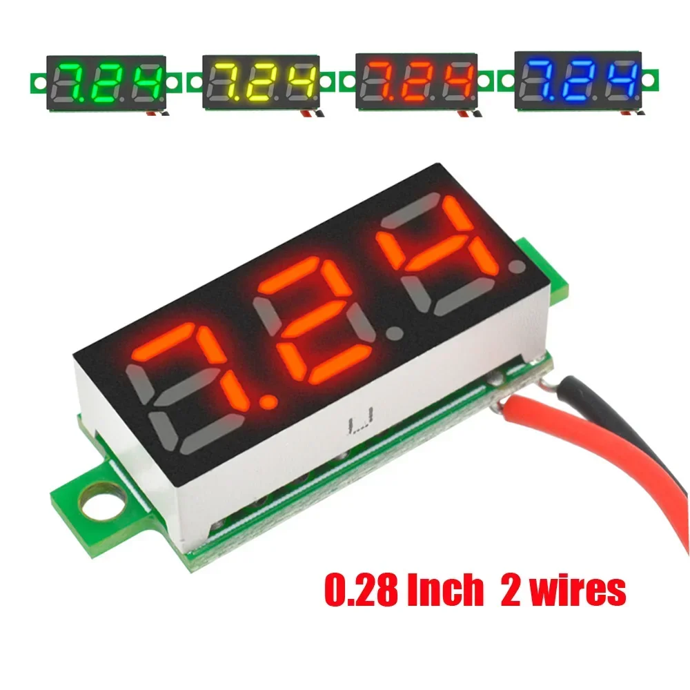 Voltímetro Digital LED de CC de 0,28 pulgadas, medidor de voltaje de 5-30V, Detector de probador de voltaje de energía móvil para automóvil, rojo, verde, azul, amarillo