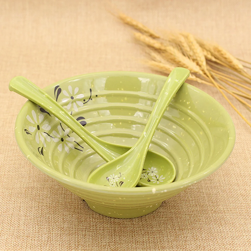 

10Pcs Break-Resistant Soup Spoons Melamine Imitation Porcelain Chrysanthemum Pattern for Home Restaurant Kitchen