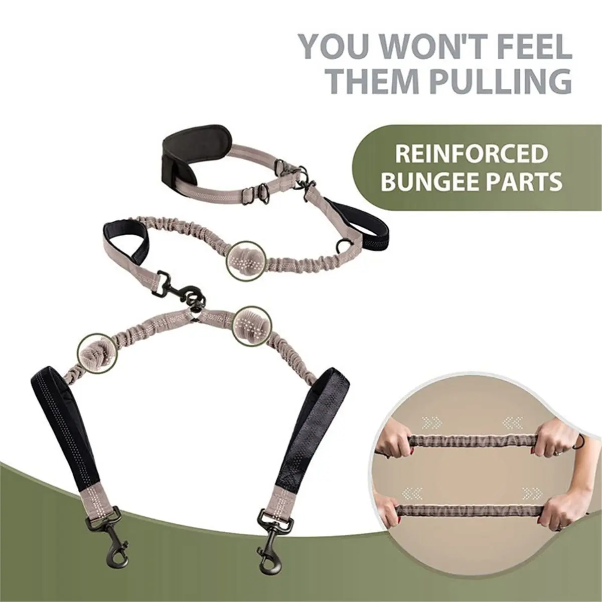 《TOP RATED》Hands-Free Dog Leash for 2 Dogs - Adjustable, Elastic, No- Dual Leash for Running and Walking Grey