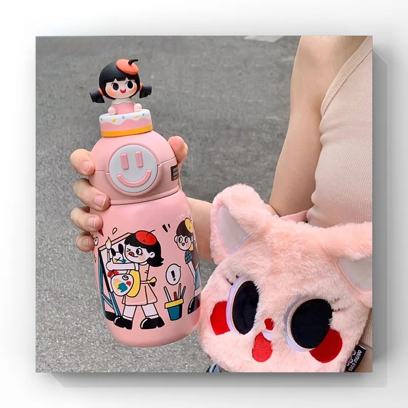 mangue-marque-isole-sourire-visage-st-tasse-en-acier-inoxydable-bouteille-d'eau-conservation-de-la-chaleur-haute-valeur-esthetique-avec-laniere