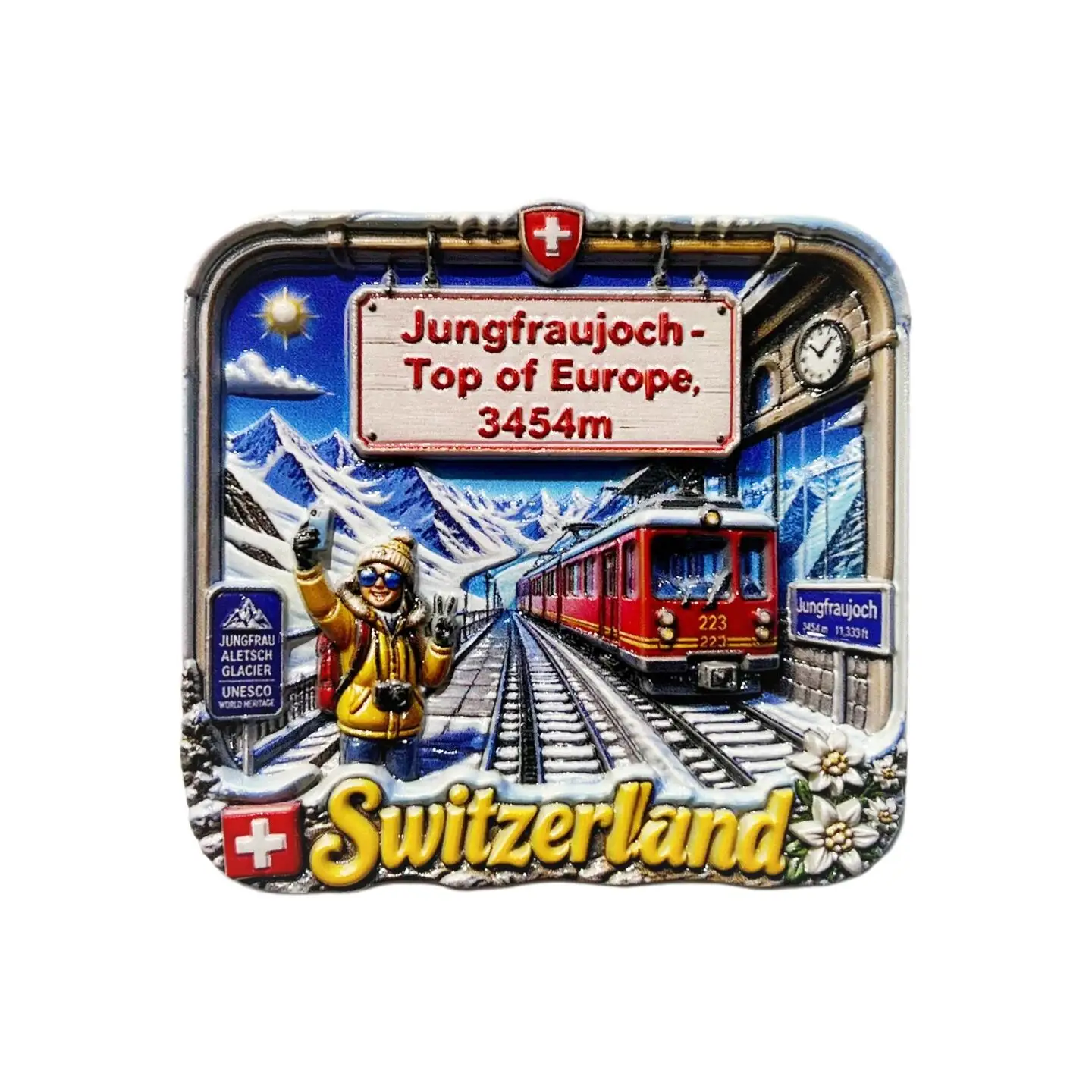 European Swiss Jungfrau Railway Tourist Souvenir Creative Snow Mountain Popular Photo Spot Decoration Magnic Refrigerator
