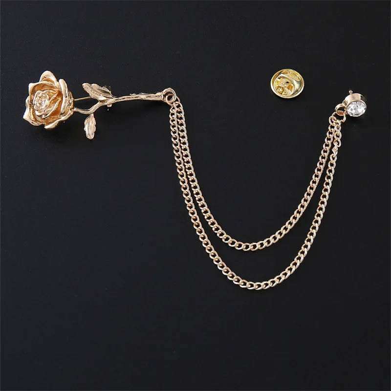 Neue Metall Rose Blume Brosche Strass Quaste Kette Anstecknadeln für Männer und Frauen Trendy Schmuck Anzug Hemd Abzeichen Zubehör – Detail 2