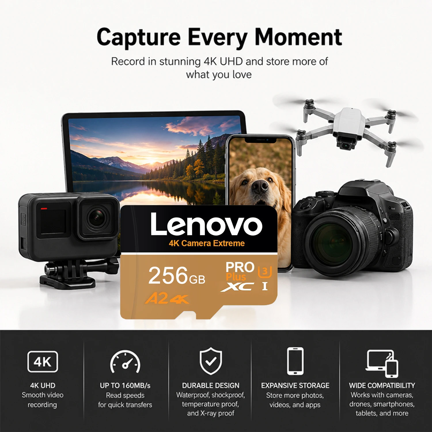Lenovo Micro SD Card 512GB 256GB V30 U3 Flash Memory Card Class 10 High Speed Cartao De Memoria 128GB For Xiaomi Phone Laptop