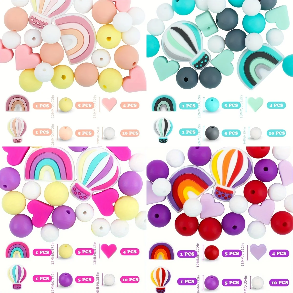 26Pcs Round Silicone Beads Mixed Colors Balloon Rainbow Bulk Beads For Jewelry Making Handmade DIY Necklace Bracelet Keychain