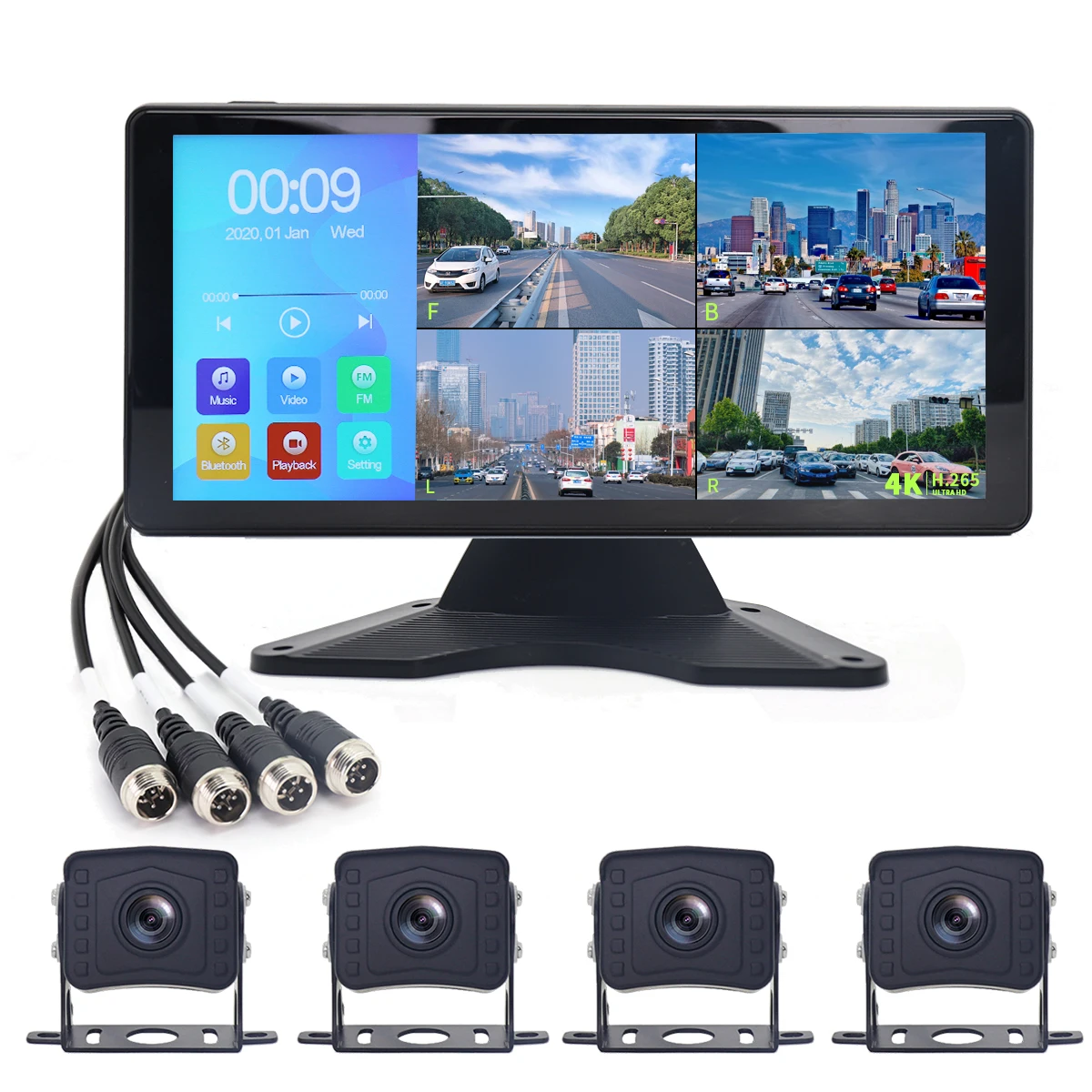 OEM 10.36 Inch Touch Screen Quad Split Vehicle Safety Car Rear View Camera Kit HD Waterproof Night Vision Monitor for Truck Bus