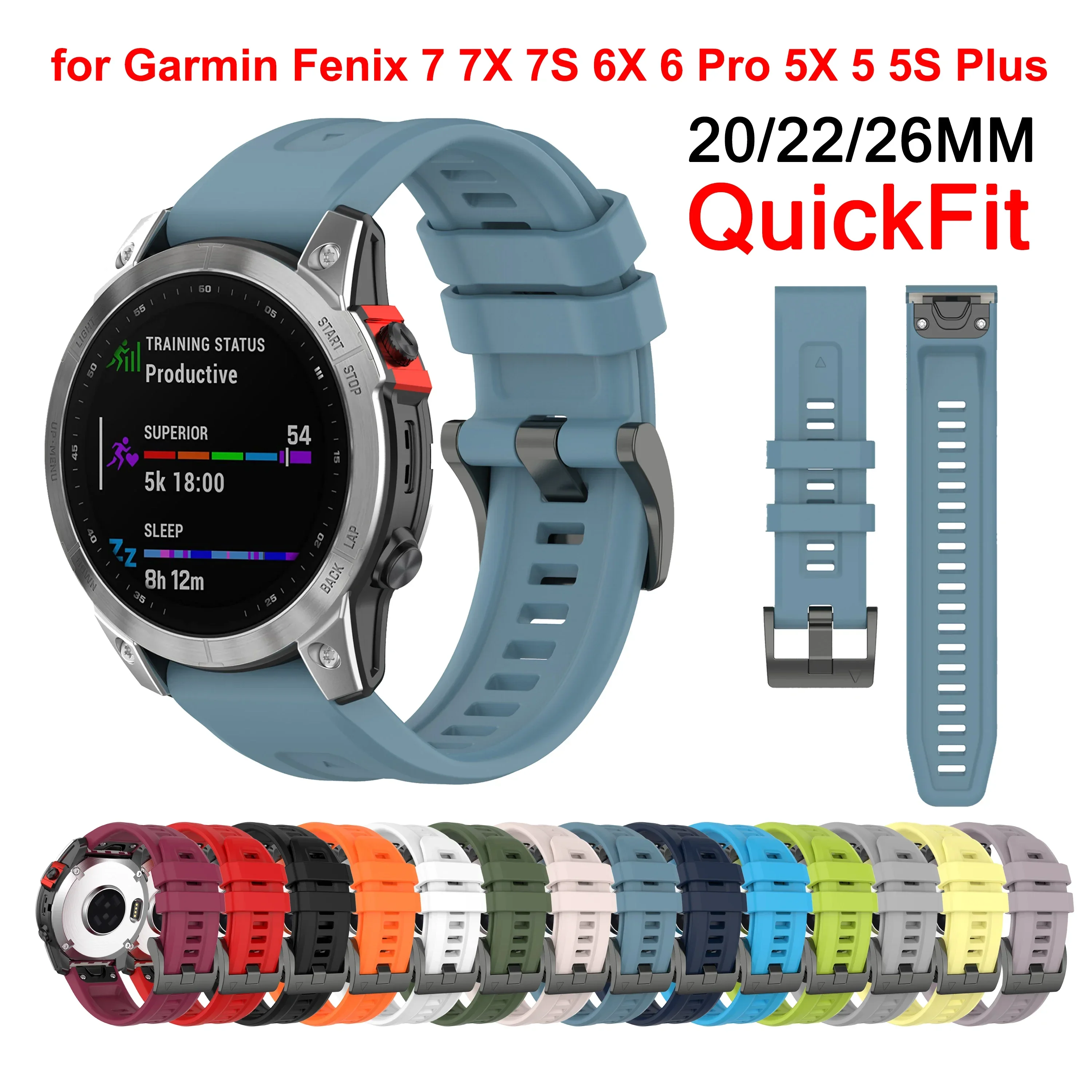 Silicone Bracelet for Garmin fenix 7X 7 7S 6 6X Pro Watch Band Strap for fenix 5X 5S Plus 3HR 945 935 Wrist 20 22 26mm QuickFit