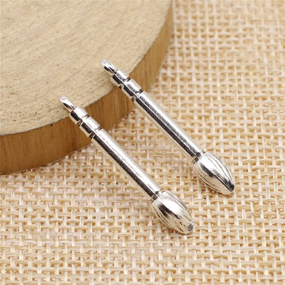 20Pcs/Lot 30x4mm Writing Pendants Antique Silver Pated Watercolor Paint Brush Charms DIY Supplies Jewelry Making Accessories