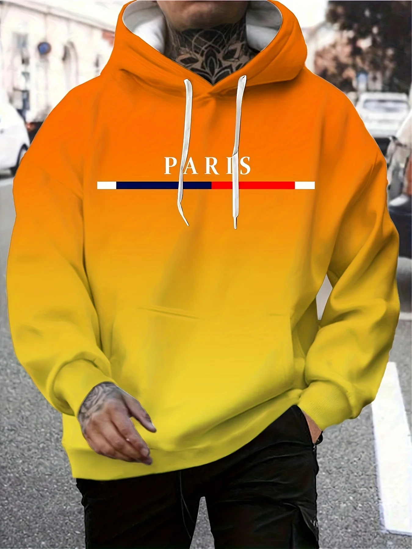 3d Gradiënt Parijs Brief Bedrukt Heren Hoodie Mode Hoge Kwaliteit Street Capuchon Zomer Herfst Trainingspak Coole Hoodies