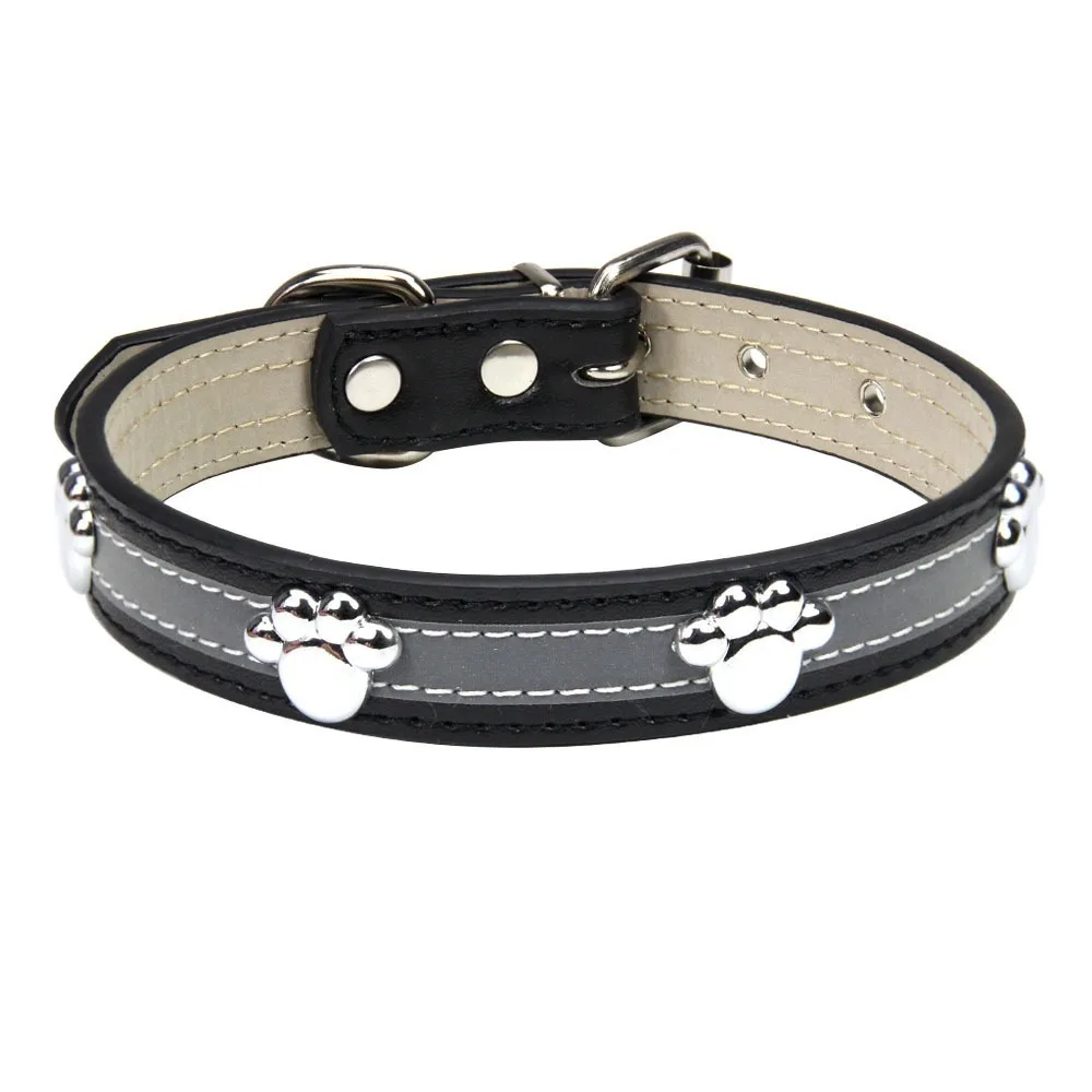 

Durable Leather Reflective Dog Collar Adjustable Soft Rivets Pet Collar Decorative Metal Buckle Dog Necklace Outdoor Activities