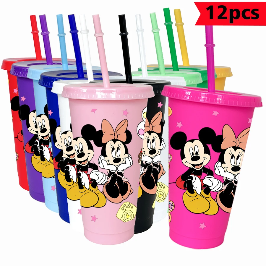 

12 pcs/pack Disney, Mickey Mouse, Minnie 26oz colorful plastic tumbler birthday party drinking utensils juice coffee cups
