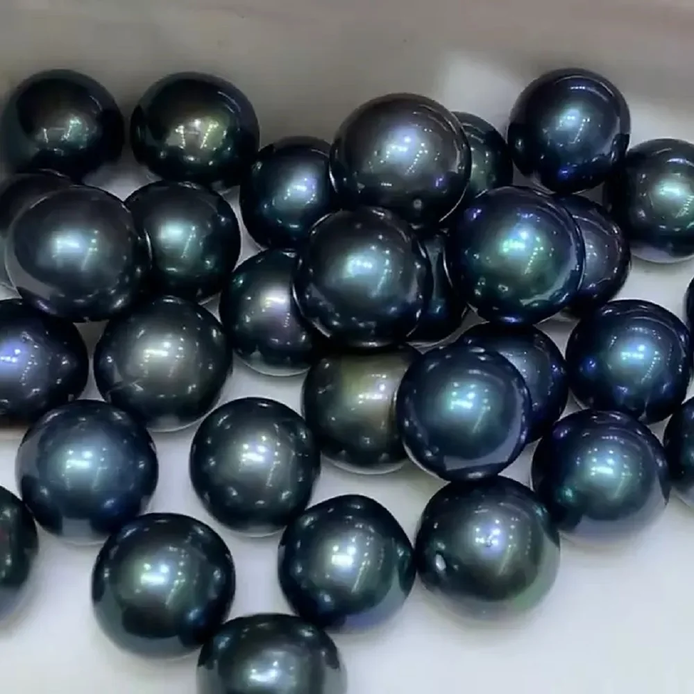 Brand New Large Quantity of AAAAA 9-10mm 10-11mm 11-12mm Tahitian Round Black Green Loose Pearls without Drilling (1 Piece)