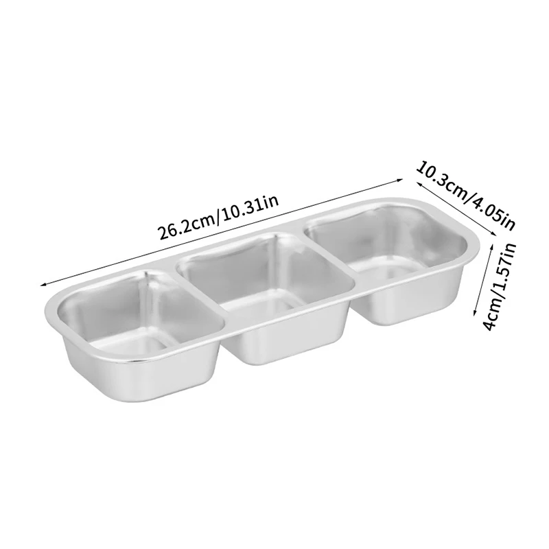 *Stainless Steel Snack Containers, Reusable Condiment Box With Lids, 3 Compartment Sauce Cups, Divided Food Storage Containers