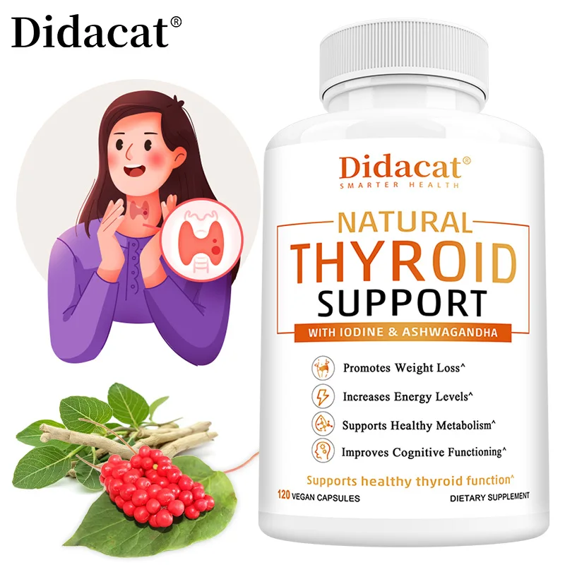 Thyroid Support Capsules with Iodine & Vitamin B12, Support Thyroid Health, Boost Metabolism, Energy & Focus, Relieve Fatigue