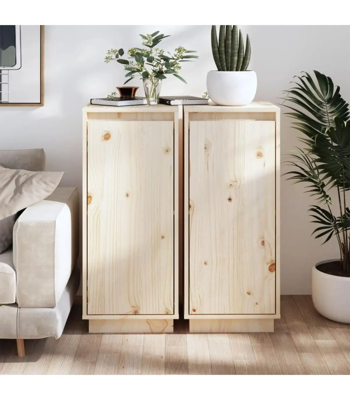 2 Pcts solid pine wood sideboard 31,5x34x75 cm