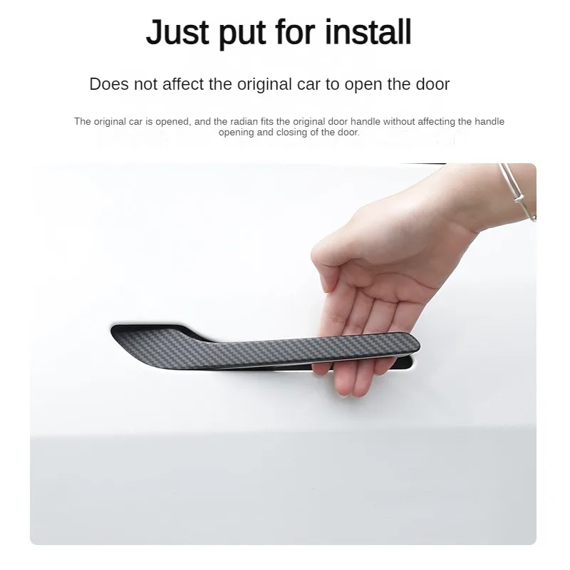 4PCS Set Car Door Handle Cover Protective Film, Carbon Fiber Wrap for Tesla Model Y Juniper 2025 & Model 3 Highland, Scratch Res