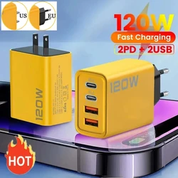 120W fast charger type-C Quick Charge 3.0 USB charger adapter for Samsung iPhone Xiaomi 2PD 4 ports fast charging EU/US plug