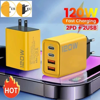 120W hızlı şarj tip-c hızlı şarj 3.0 USB şarj adaptörü Samsung iPhone Xiaomi 2PD 4 limanlar hızlı şarj ab/abd plug