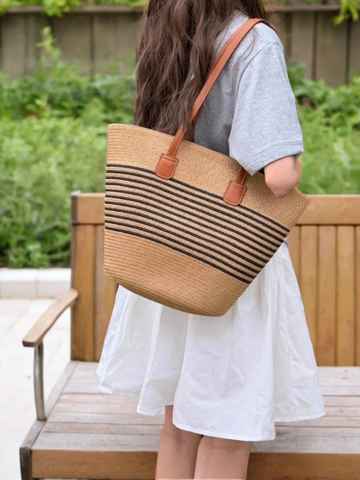 

Тканая большая сумка большого размера, новинка лета, легкая роскошная пляжная сумка на одно плечо, американская ретро-полосатая сумка