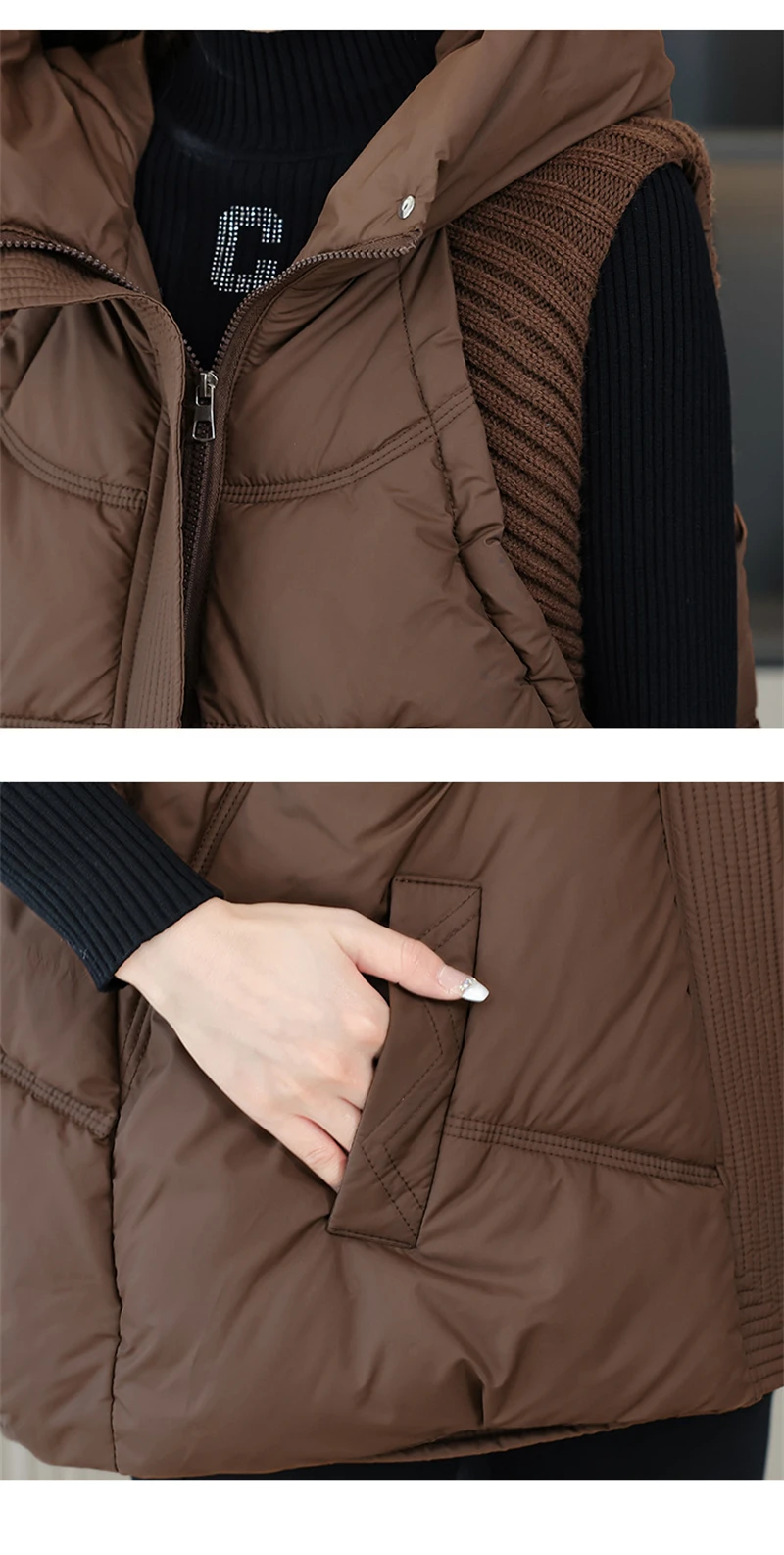 A-word Vest Down Cotton Padded Jackets Short Waistcoat Mid-Length Slim Hooded Autumn Winter Jackets Solid Women's Coats Trend