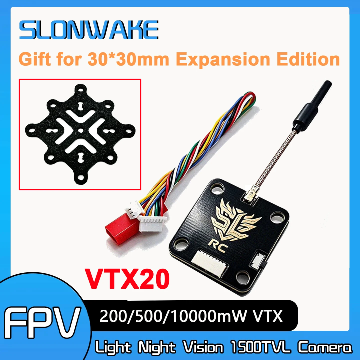 SLONWAKE VTX20 5.8G 56CH FPV Transmitter Adjustable Power 200/500/1000mW with PitMode for RC FPV Racing Drone 7-24V Voltage Rang