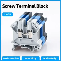 100pcs Din Rail Terminal Block Universal Conductor UK-3N Screw Connection Electrical Wiring Terminal Strip Block Connector UK3N