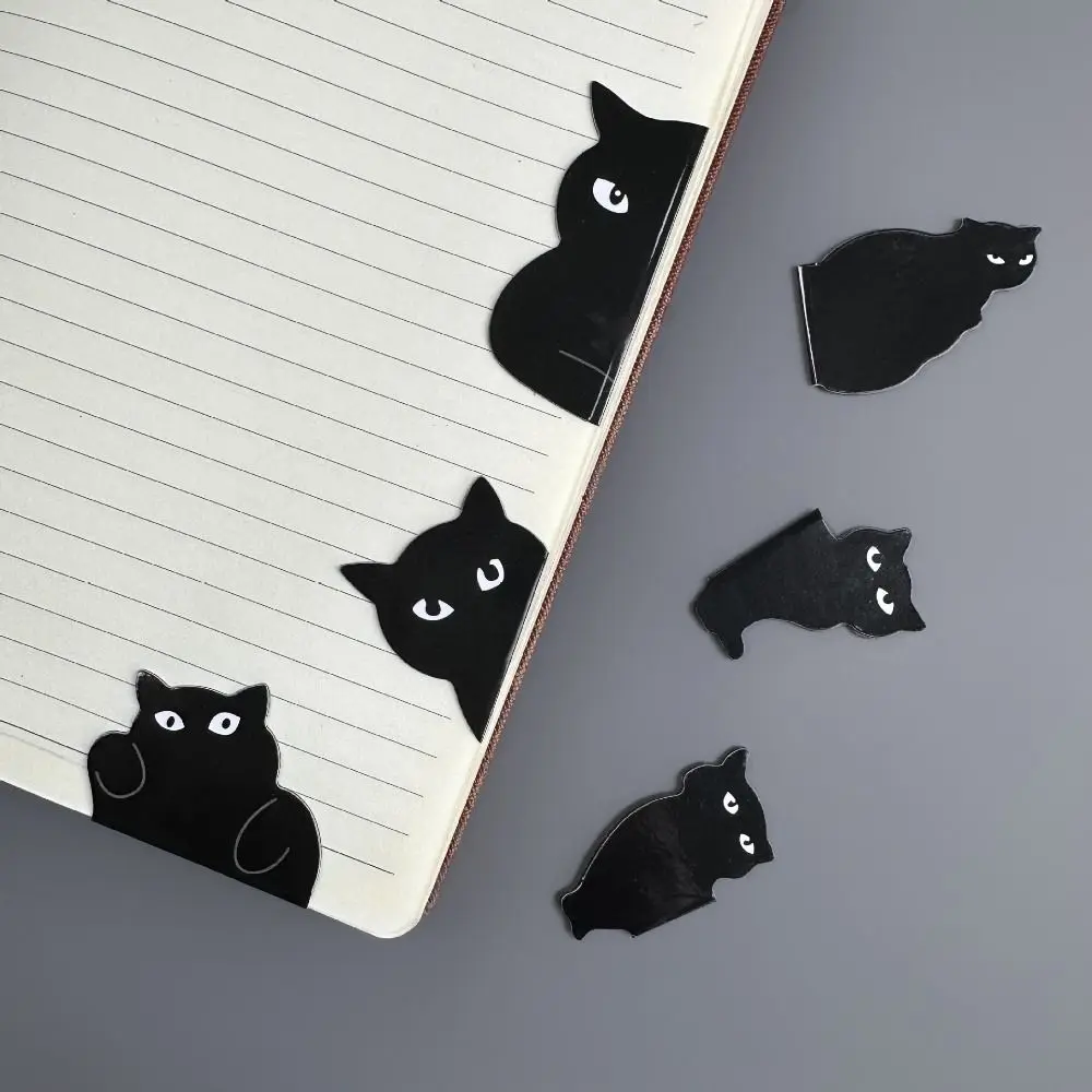 6PCS New PVC Black Cat Bookmark Magnetic Stationery Book Clip Black Magnetic Bookmarks Students Teachers