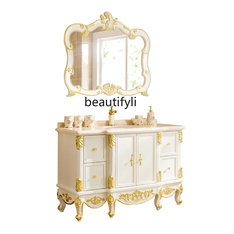 Luxury European Style Bathroom Cabinet Combination Oak French Floor Bathroom Bathroom Table