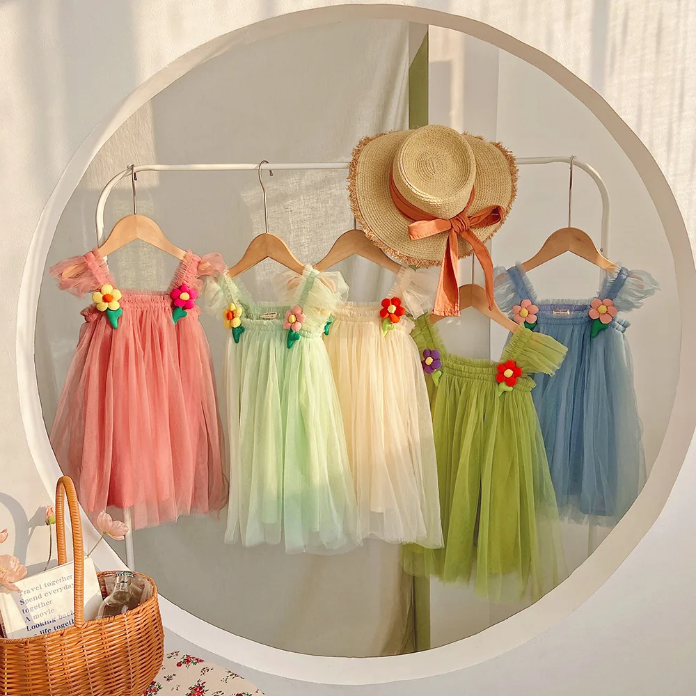 Baby Girls Dress For Photoshoot Summer Birthday Party Costume Toddler Girl Beach Tulle Tutu Young Children Cute Princess Outfits