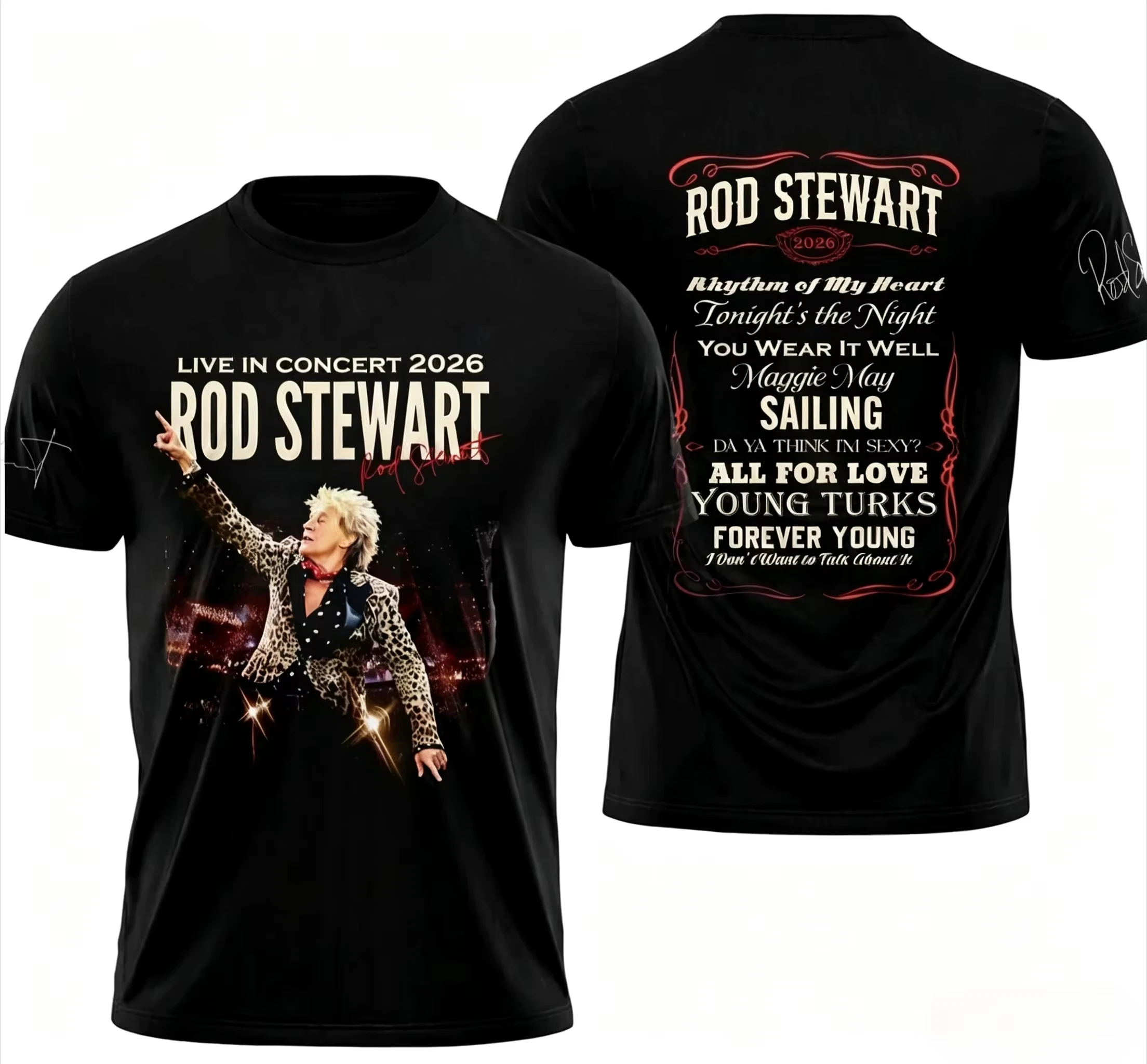 Rod Stewart One Last Time Tour 2026 Front Back Print T-shirt Rock Legend Fan Unisex Casual Cotton Short Sleeve Tees