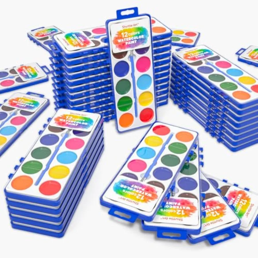 

60 Pack Watercolor Paint Set Bulk, 12 Colors Watercolor Paint Set with Paint Brushes for and Adults, Washable Paint for Classro