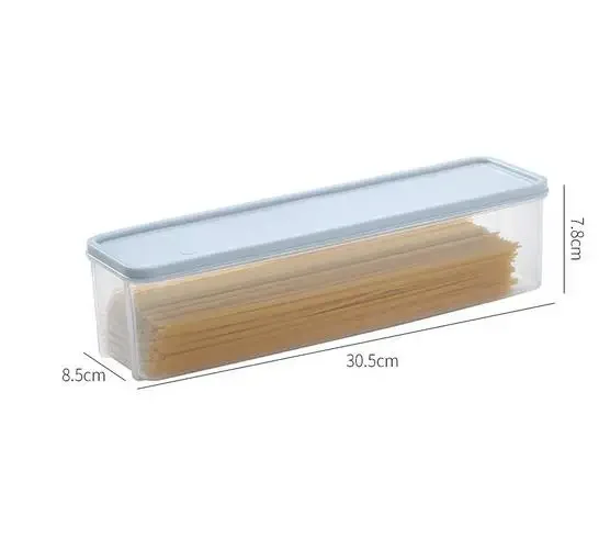 Caja de almacenamiento de fideos largos, caja de plástico de gran tamaño, rectangular, sellada para alimentos