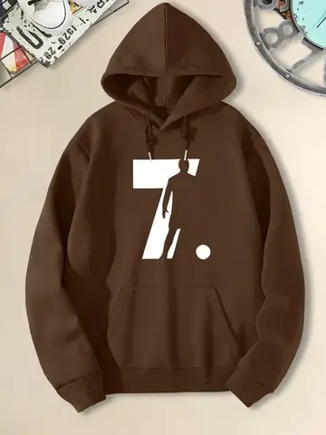 Höst- och vinterhuvtröja för män med nummer 7 och fotbollsspelarens silhuetttryck, herrtröja med huva och street cut-tröja 10 best sales fotbollströja - №2