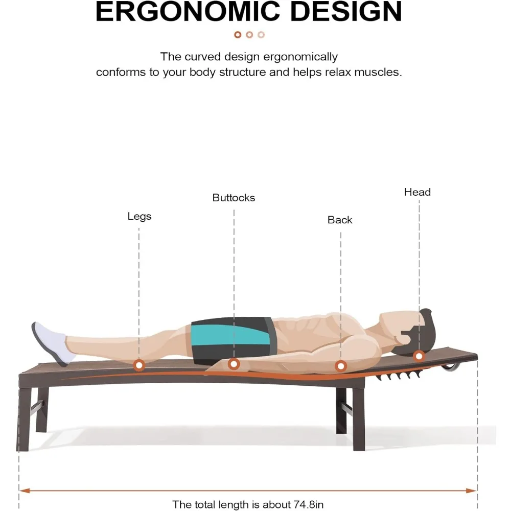 Kursi santai Chaise aluminium dapat disesuaikan, kursi malas lima posisi luar ruangan, desain melengkung, semua cuaca untuk Teras