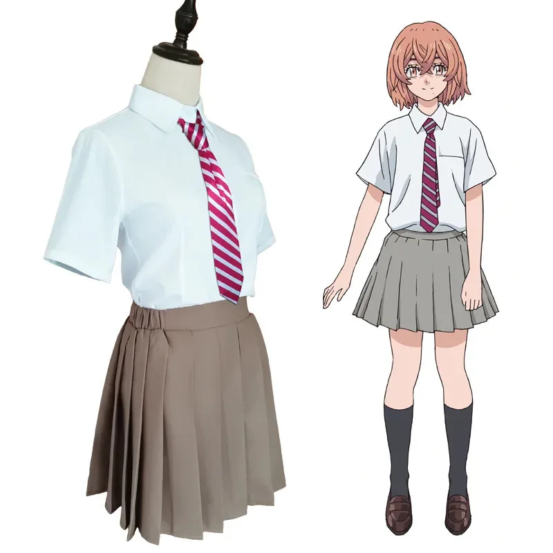 أنيمي طوكيو المنتقمون تاتشيبانا هيناتا تأثيري ازياء JK زي مدرسي دعوى قميص التعادل تنورة الجوارب شعر مستعار هالوين أنيمي الملابس