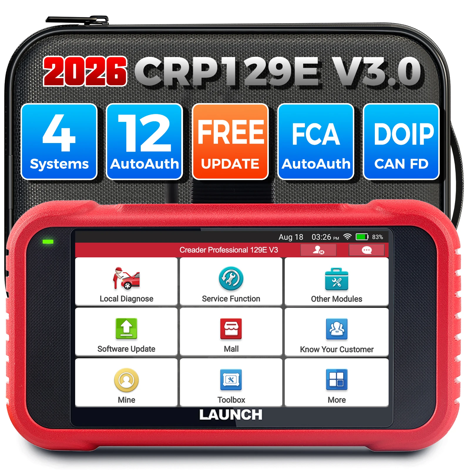 2026 Neuer LAUNCH CRP129E V3.0 OBD2 Scanner + CANFD, Allsystem-Diagnosegerät, Lebenslange Kostenlose Updates, 12 Reset-Funktionen, Injektor-Codierung