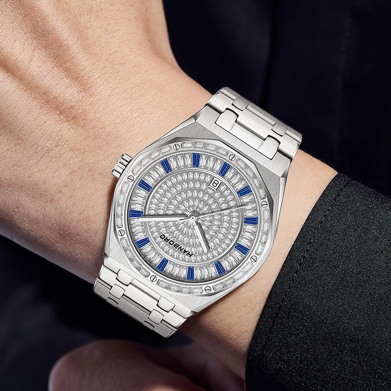 HANBORO Men Automatic Watch 40mm Mechanical Wristwatch Luminous 50M Waterproof Miyota 8215 Full Crystal Dial