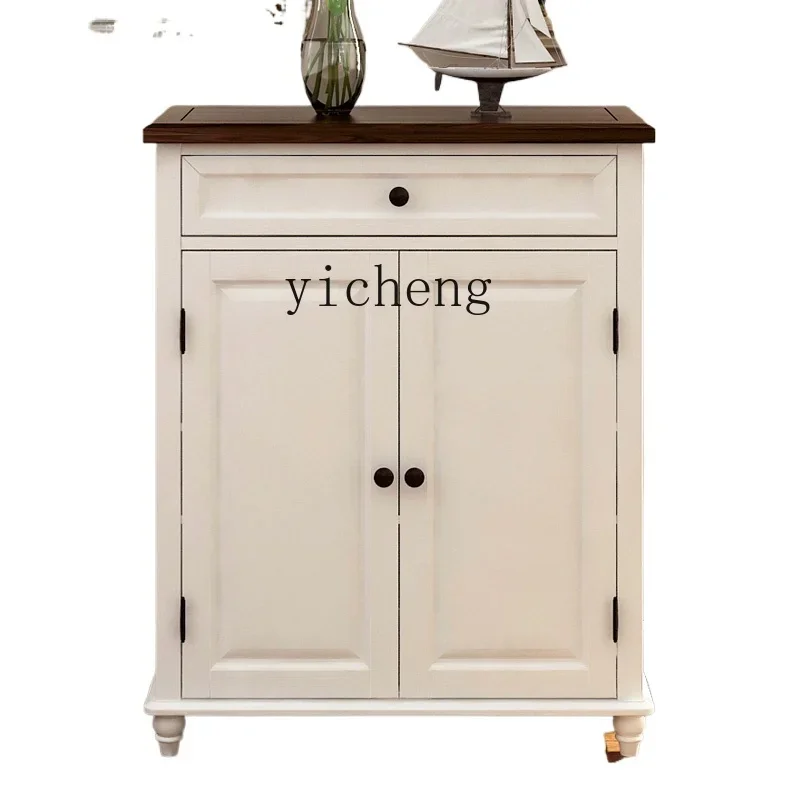 American rural white pastoral solid wood shoe cabinet two or three doors partition porch large capacity storage locker