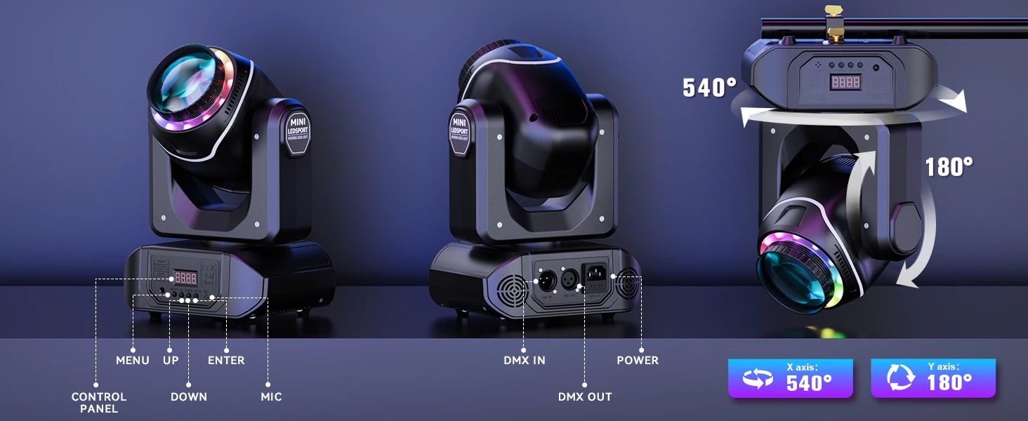Yiflamefly 120W Beam Moving Head Light mit 18 Prismen, 10 Gobos, 8 Farben, Bühnenbeleuchtung mit Fernbedienung und DMX-Steuerung für Hochzeiten, DJs, Partys und Bars – Detail 5