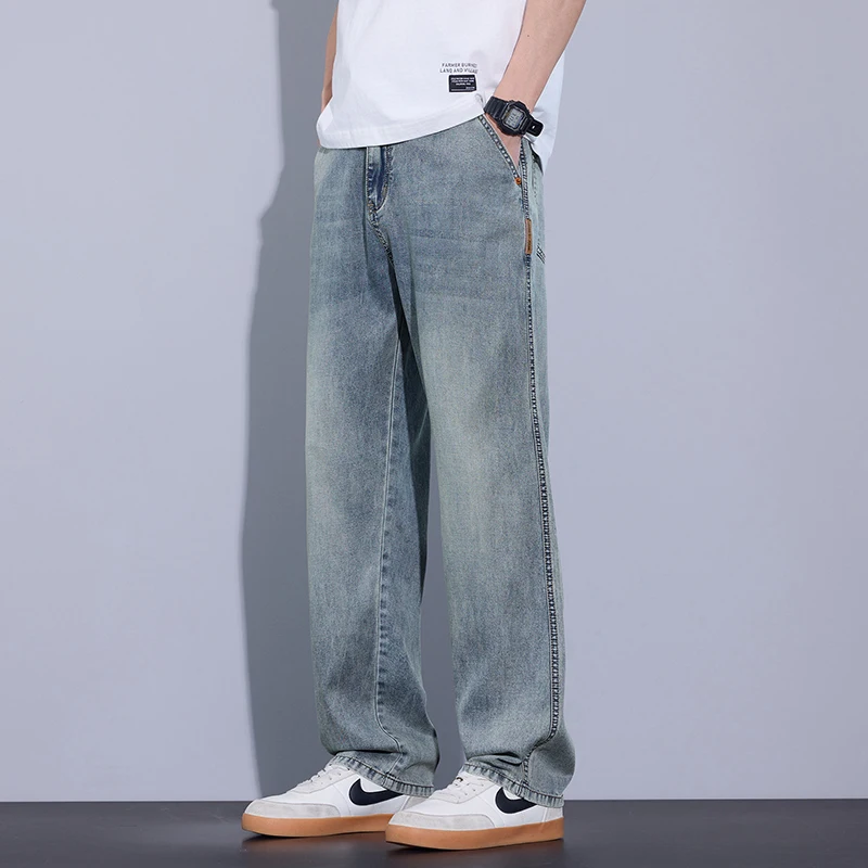 GIOIOMen's Jeans，2025Spring Summer New Loose Straight Thin Denim Long Pants，Fashionable Versatile Casual Pants