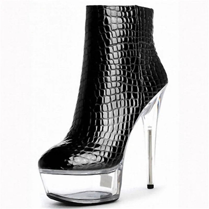 أحذية دراجات نارية نسائية مقاس 15 سم، أحذية كلاسيكية قصيرة على الموضة، أحذية منصة بكعب 6 بوصة وسحاب على شكل نجمة