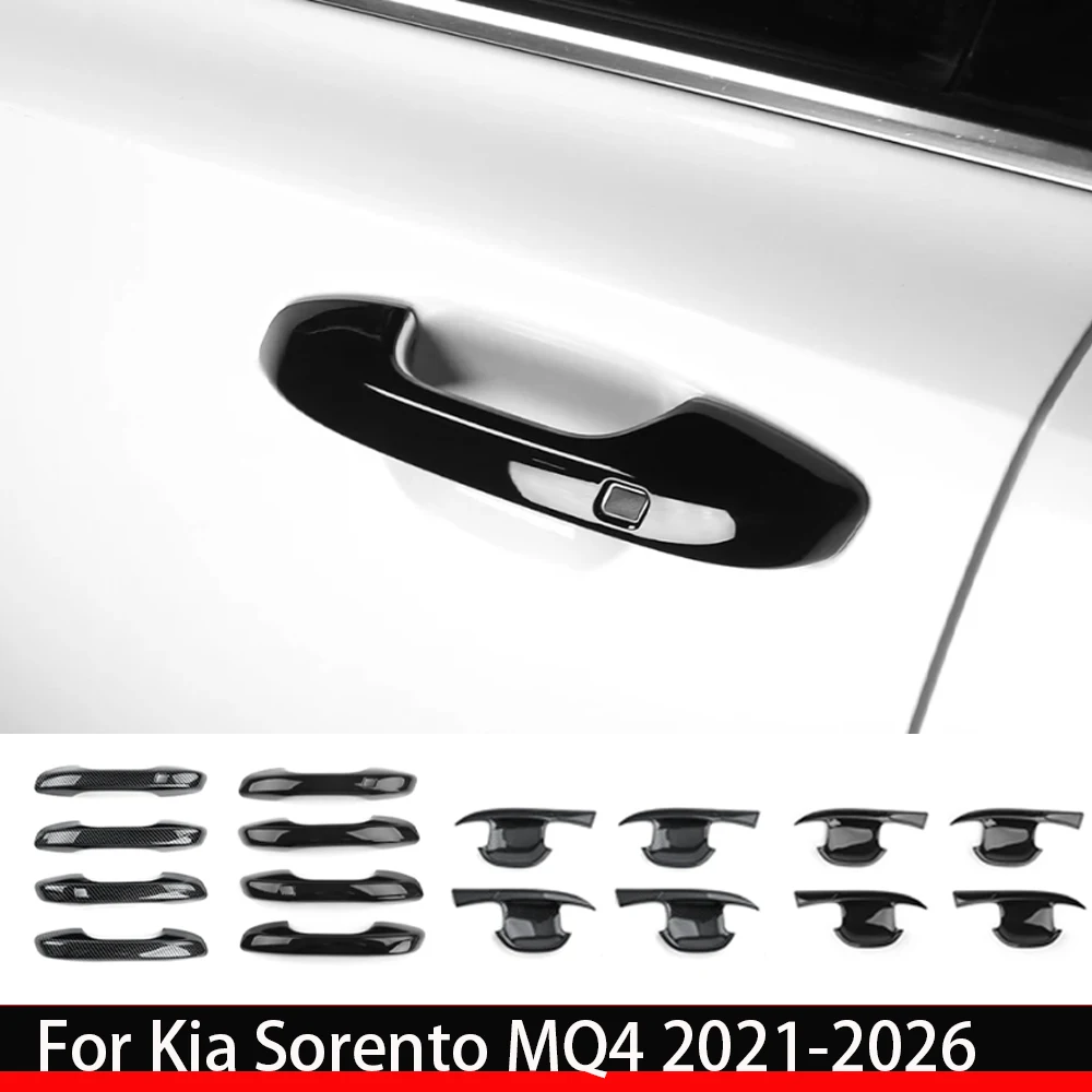 For Kia Sorento MQ4 2021-2026 Carbon Fiber Black Outer Door Handle Cover Inner Door Bowl Trim External Accessories