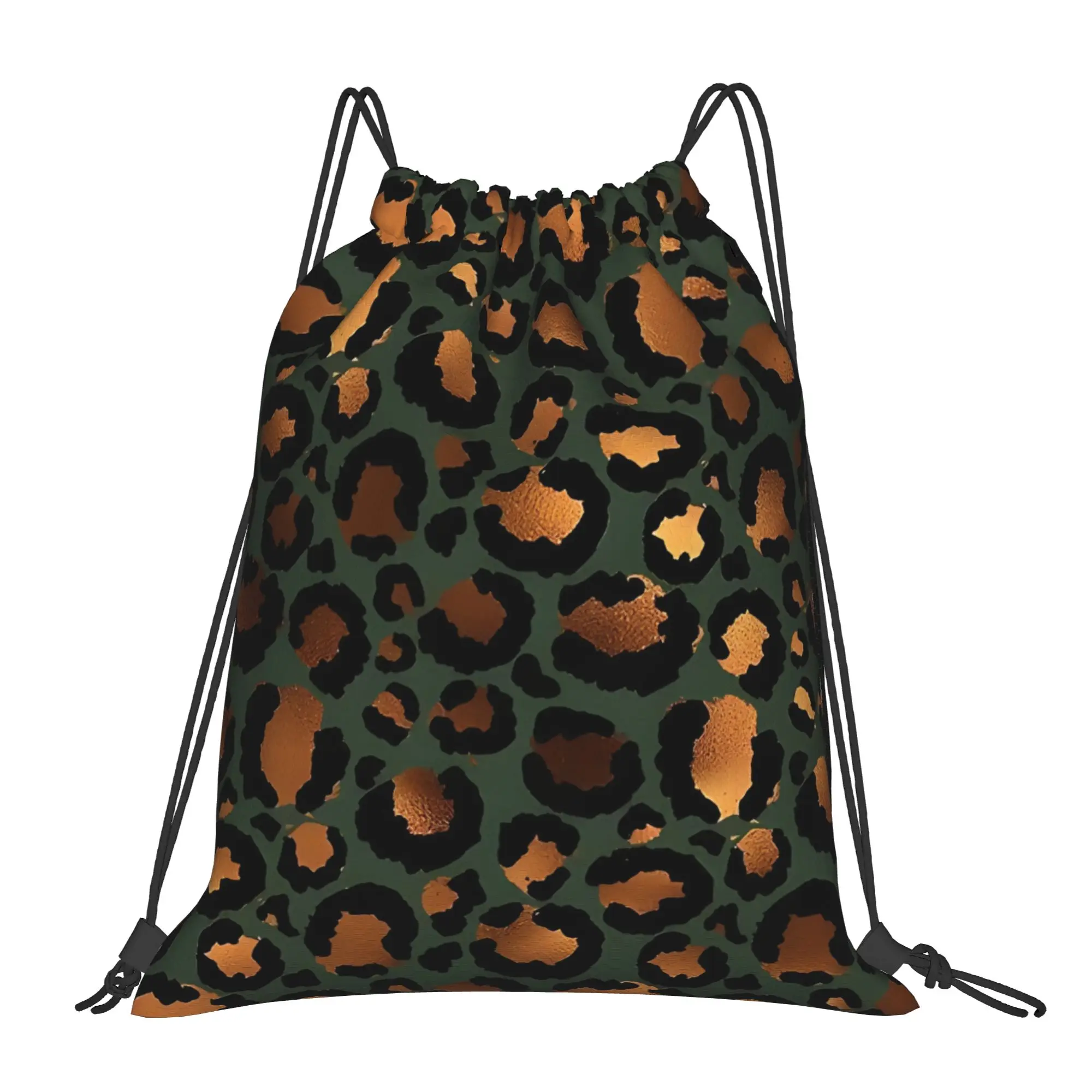 GREEN CHEETAH PRINT  LEOPARD ZEBRA TIGER Leopard Print Portable  Drawstring Backpack Riding Backpack Gym Shoes Drawstring Bags