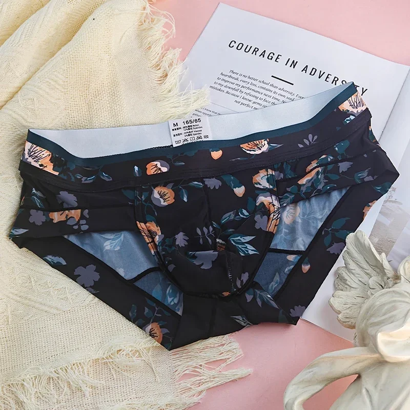 رجل شبكة حريرية الجليد ملخصات الصيف تنفس سريعة الجافة ملابس داخلية منقوشة سراويل الذكور مثير رقيقة جدا U الانتفاخ الحقيبة السروال #4