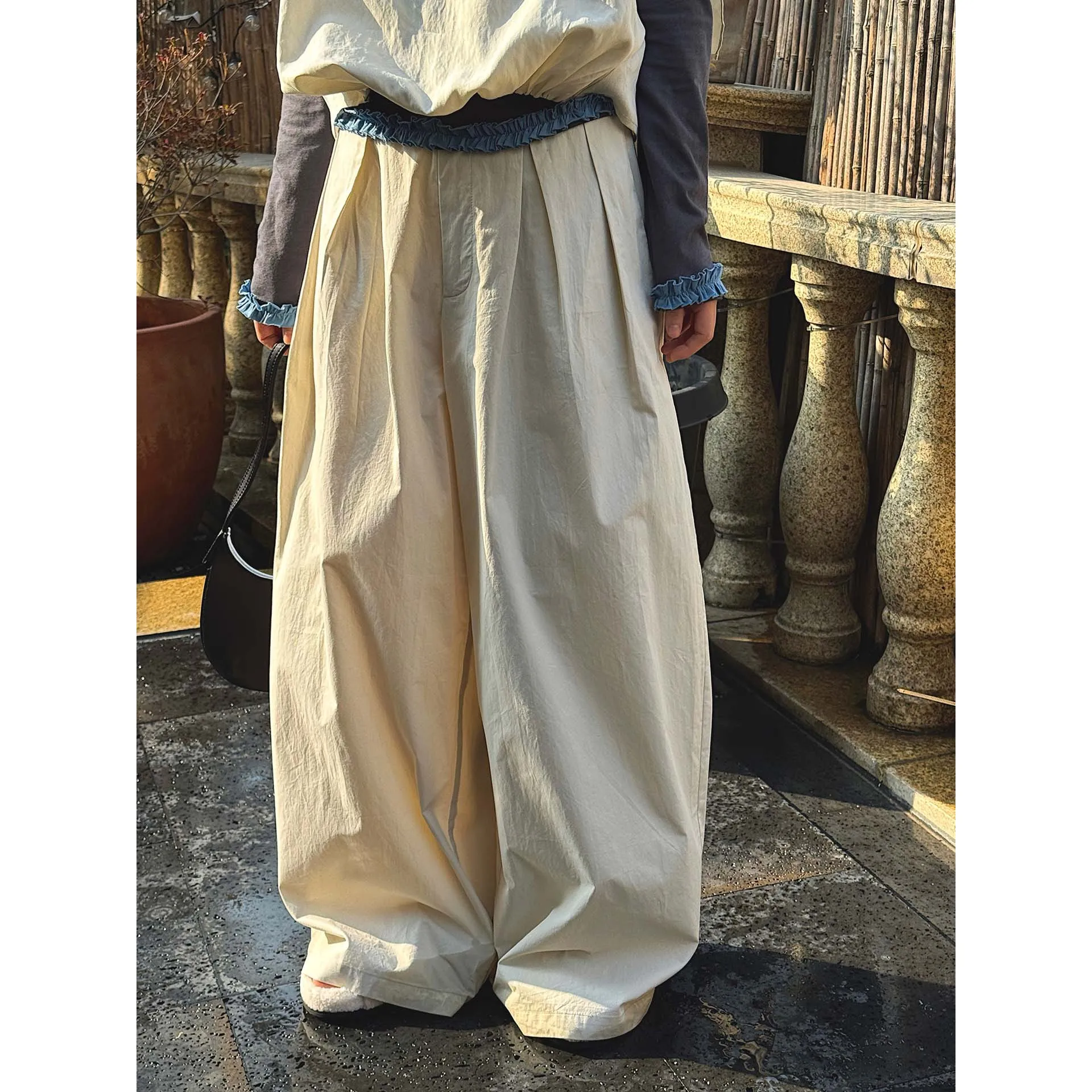 

SuperAen 2023, весенние новые простые повседневные широкие брюки в корейском стиле с высокой талией, женские свободные однотонные брюки оверсайз