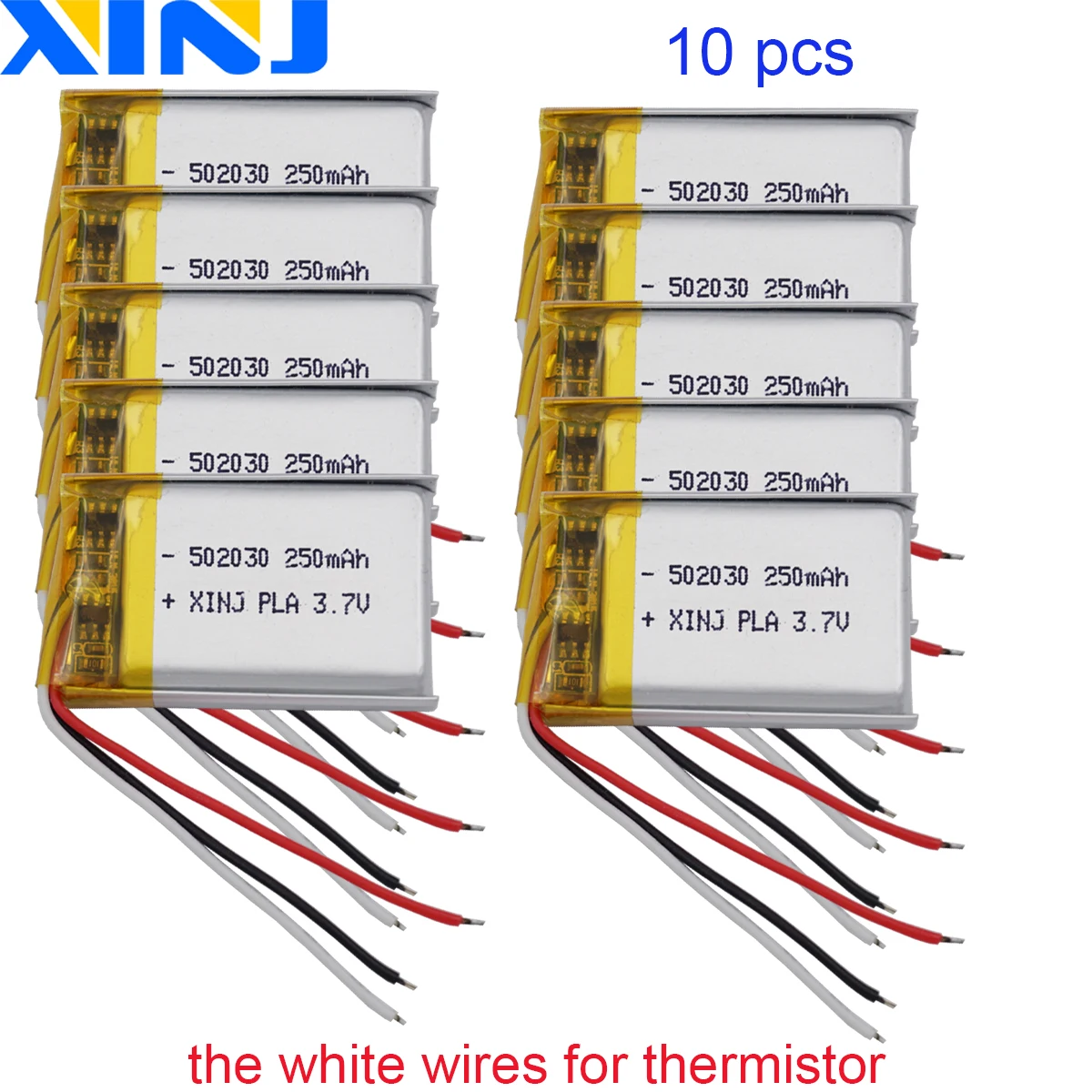 

10pcs 3.7V 250mAh 0.925Wh Thermistor 3-Wires Polymer Rechargeable Lipo Li Lithium Battery 502030 For Camera Headphones Tablet PC