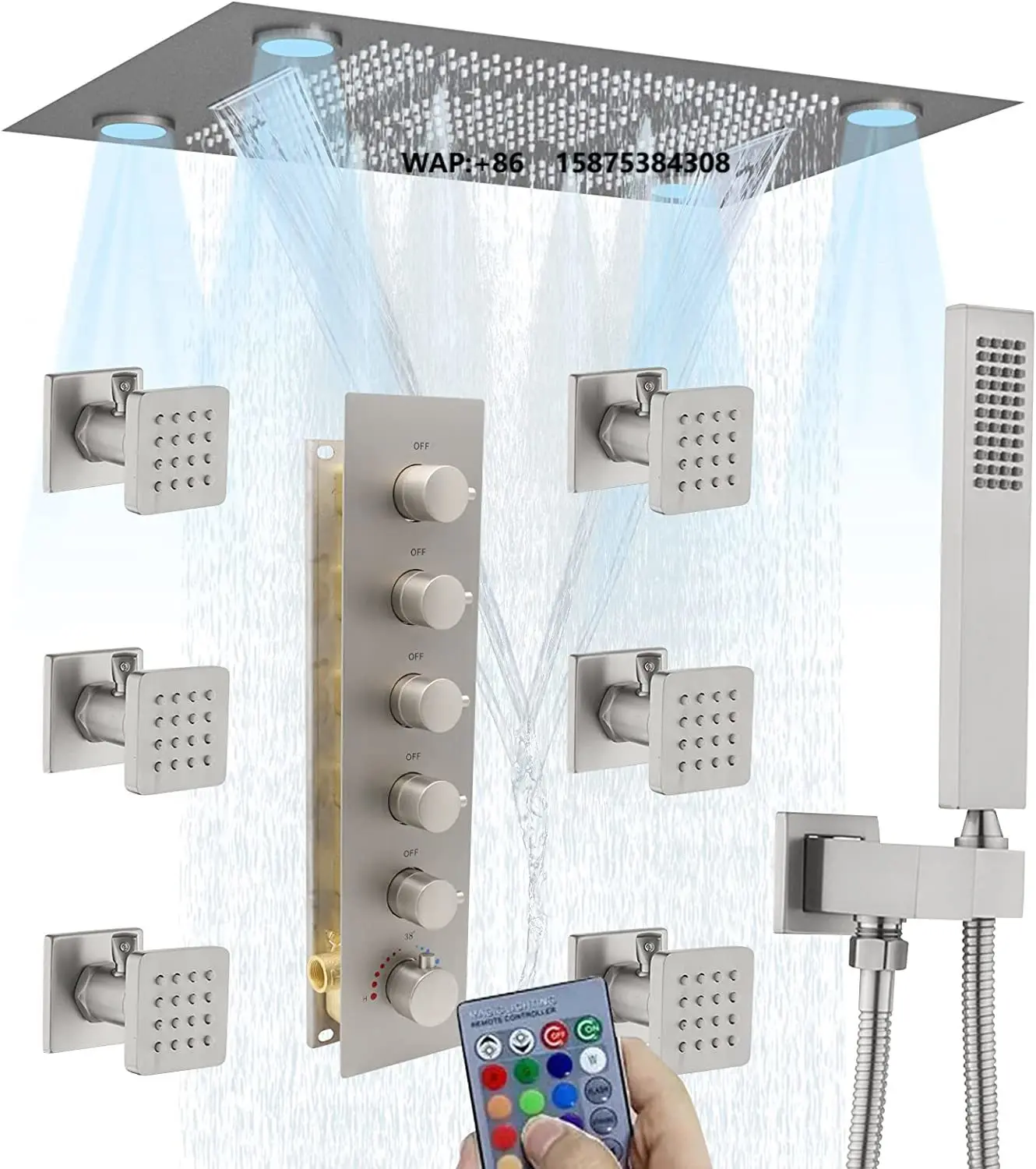 Multi Function Thermostatic Shower System 23x31inch Large Rain Shower Head System Set With LED Mist Shower