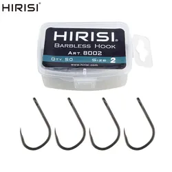 Hirisi 50pcs PTFE Coating High Carbon Stainless Steel Barbless Hooks 8002 Fishing Hook Fishing Accessories